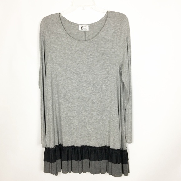 Christian Caliendo Tops - Christian Caliendo | Gray Tee With Ruffle Hem NWOT